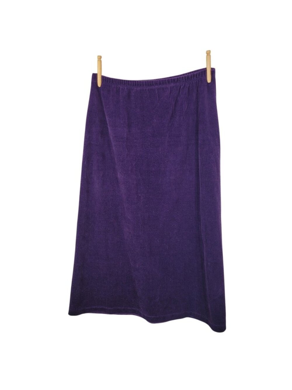 Velvet Skirt size Large Long Velour Pull On Purple Stretch Waist Long Midi Vtg